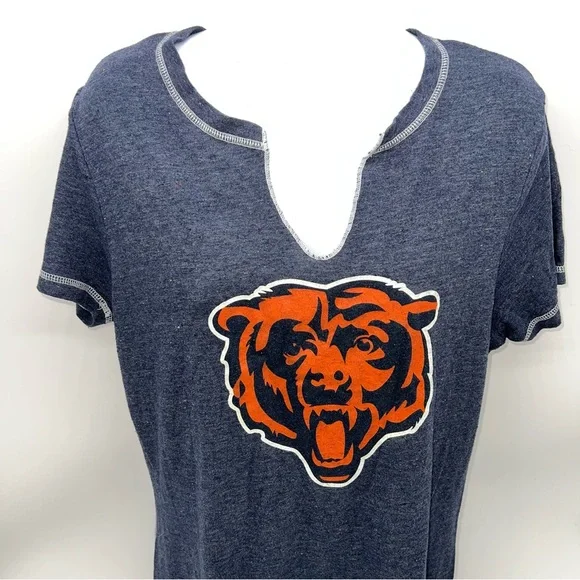 NFL Team Apparel Women's Speckled Chicago Bears Short Sleeve V-Neck T-Shirt-Sz L - Picture 2 of 10